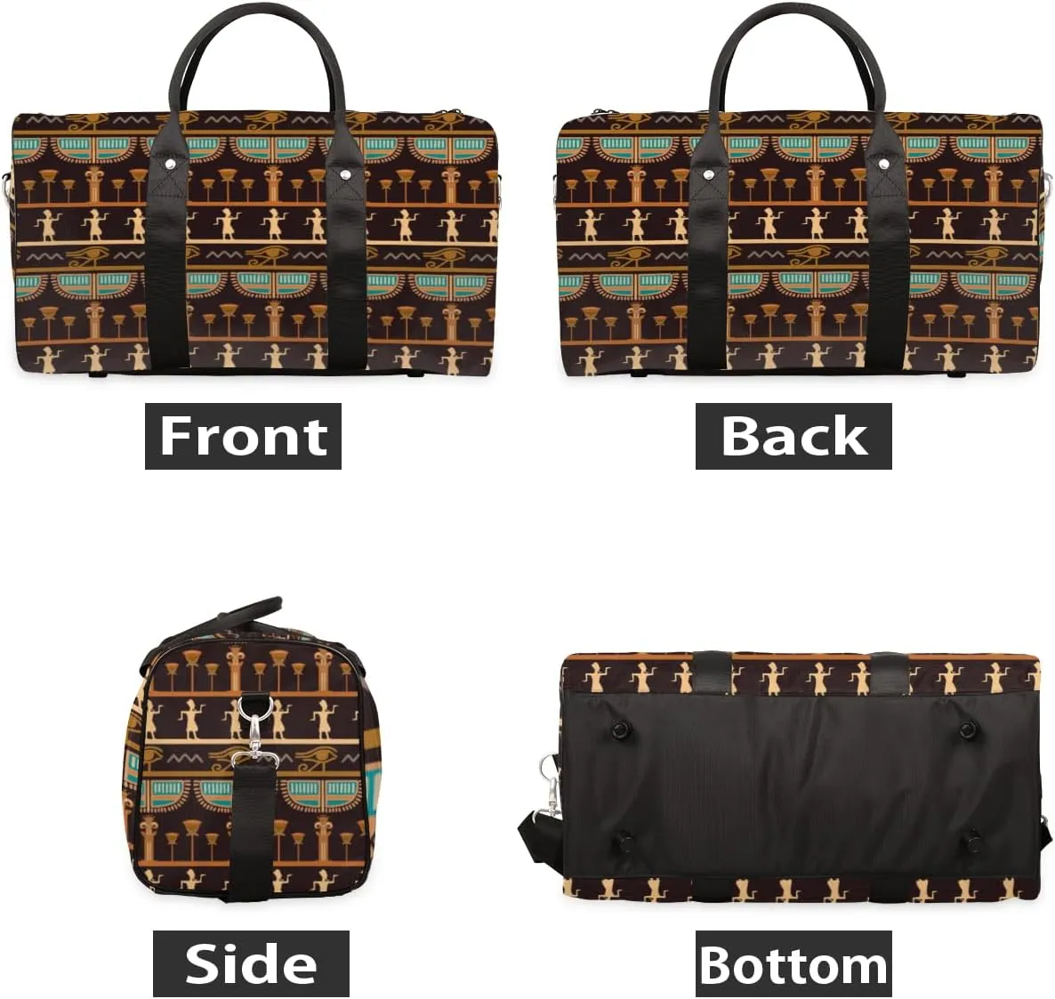 Travel Duffel Bag for Men & Women, African Egyptian Theme Foldable Sports Gym Bag Tote Bag with Adjustable Shoulder Straps Overnight Weekender Carry On Bag for Workout, Yoga, Swimming