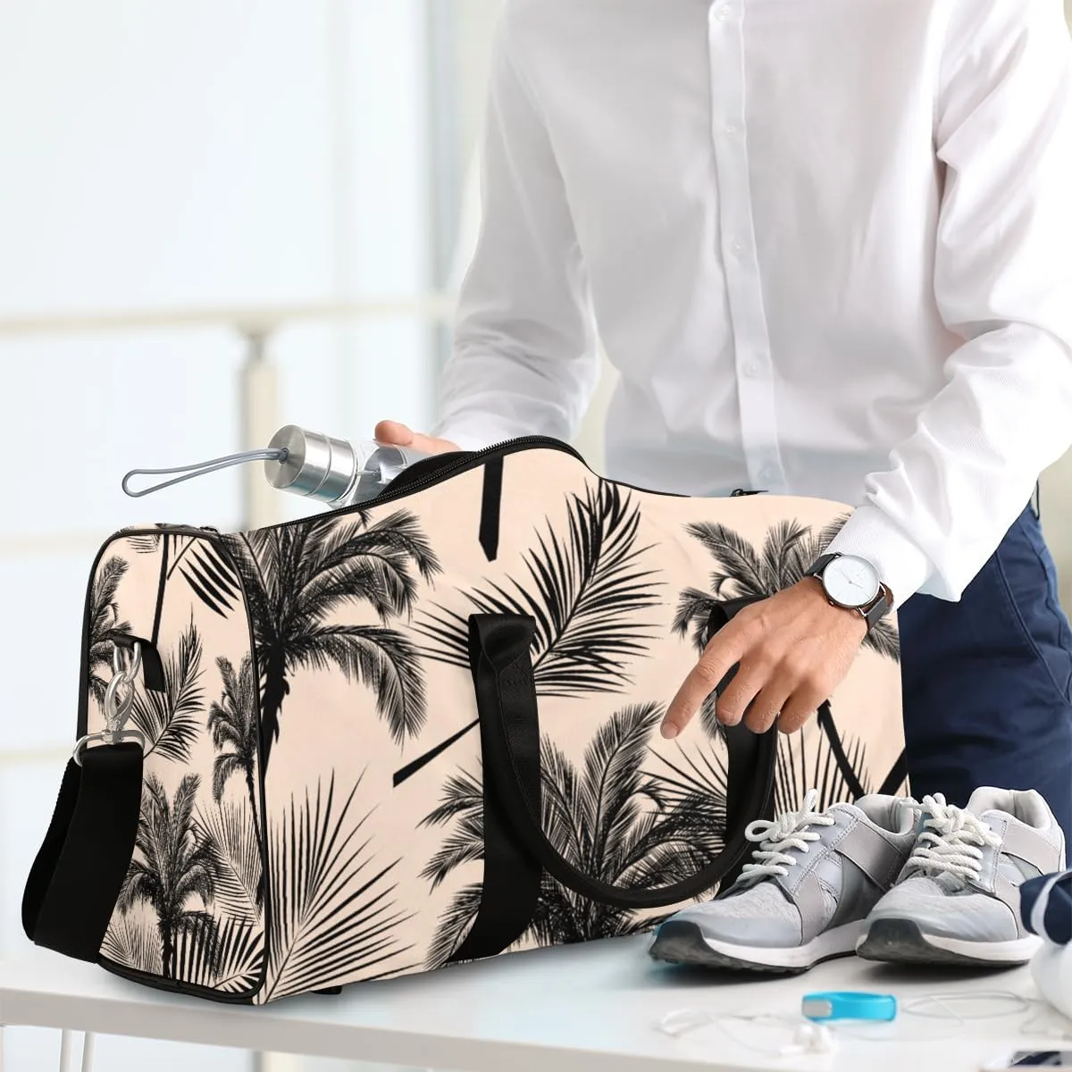 Travel Duffel Bag for Men & Women, Coconut Tree Summer Print Foldable Sports Gym Bag Tote Bag with Adjustable Shoulder Straps Overnight Weekender Carry On Bag for Workout, Yoga, Swimming