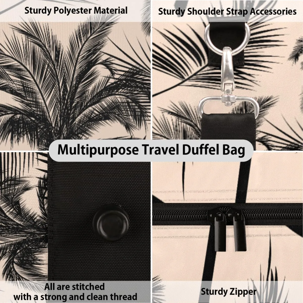 Travel Duffel Bag for Men & Women, Coconut Tree Summer Print Foldable Sports Gym Bag Tote Bag with Adjustable Shoulder Straps Overnight Weekender Carry On Bag for Workout, Yoga, Swimming