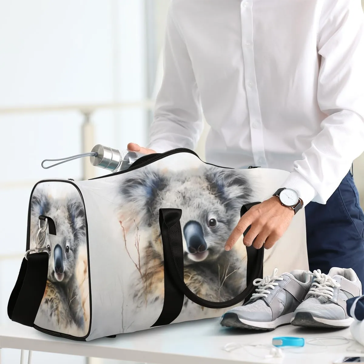 Travel Duffel Bag for Men & Women, Cute Koala Animals Foldable Sports Gym Bag Tote Bag with Adjustable Shoulder Straps Overnight Weekender Carry On Bag for Workout, Yoga, Swimming