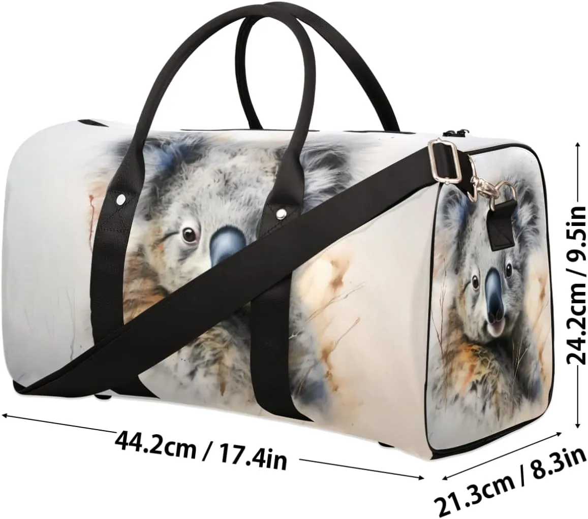 Travel Duffel Bag for Men & Women, Cute Koala Animals Foldable Sports Gym Bag Tote Bag with Adjustable Shoulder Straps Overnight Weekender Carry On Bag for Workout, Yoga, Swimming