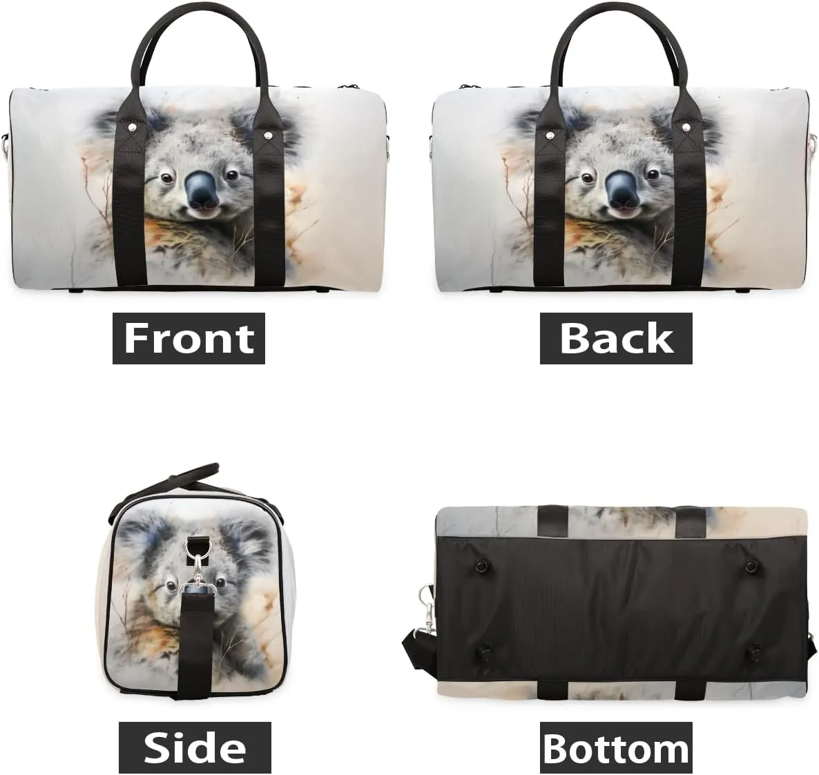Travel Duffel Bag for Men & Women, Cute Koala Animals Foldable Sports Gym Bag Tote Bag with Adjustable Shoulder Straps Overnight Weekender Carry On Bag for Workout, Yoga, Swimming