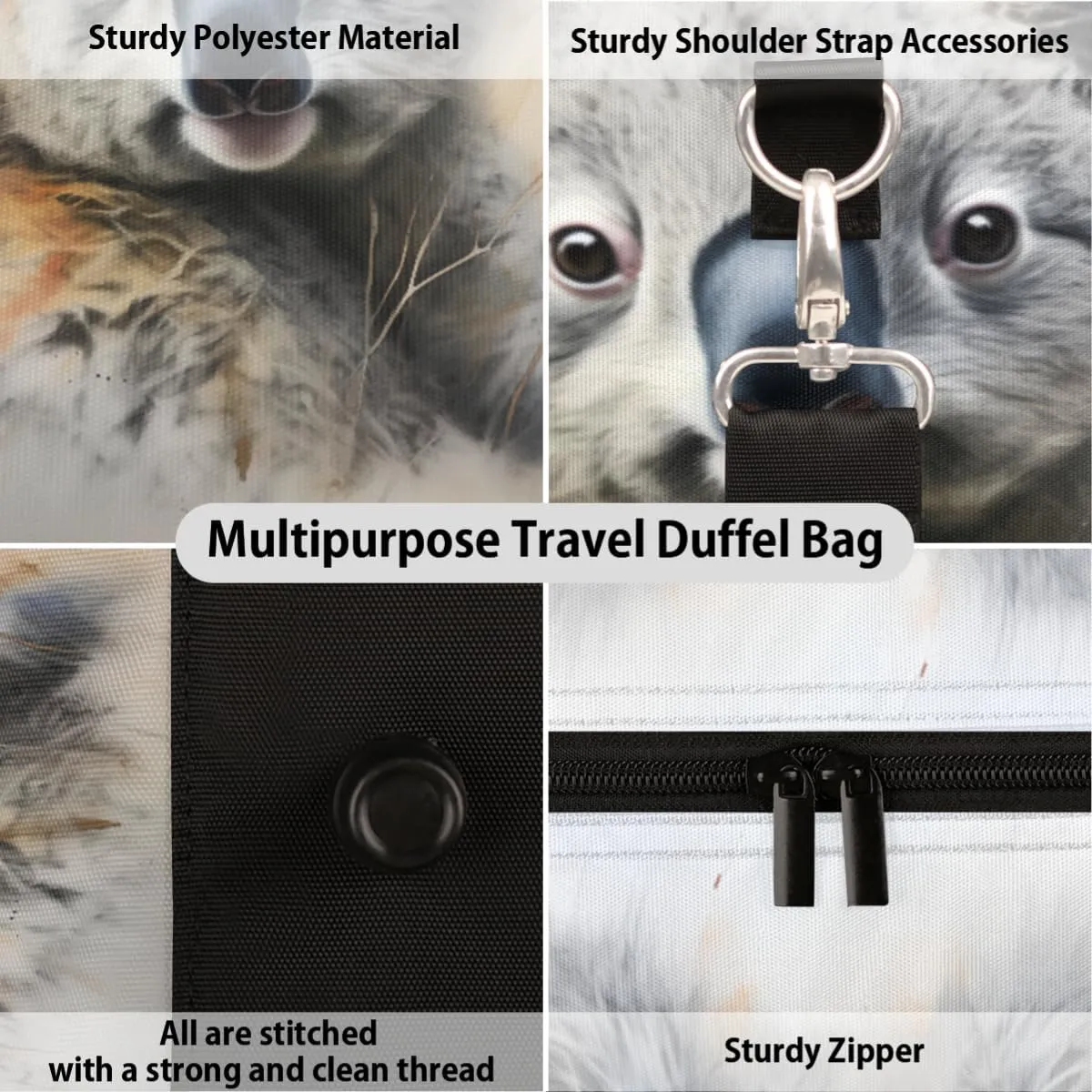 Travel Duffel Bag for Men & Women, Cute Koala Animals Foldable Sports Gym Bag Tote Bag with Adjustable Shoulder Straps Overnight Weekender Carry On Bag for Workout, Yoga, Swimming