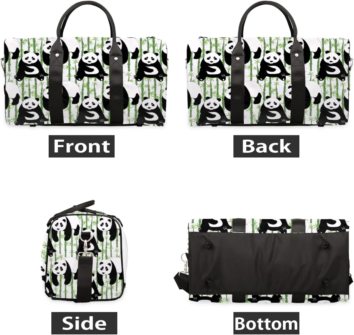 Travel Duffel Bag for Men & Women, Cute Panda Animals Foldable Sports Gym Bag Tote Bag with Adjustable Shoulder Straps Overnight Weekender Carry On Bag for Workout, Yoga, Swimming