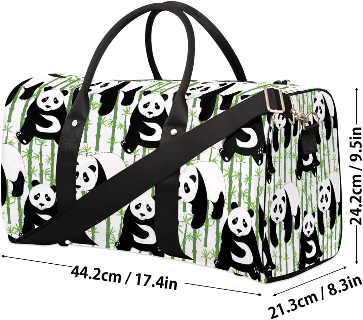 Travel Duffel Bag for Men & Women, Cute Panda Animals Foldable Sports Gym Bag Tote Bag with Adjustable Shoulder Straps Overnight Weekender Carry On Bag for Workout, Yoga, Swimming