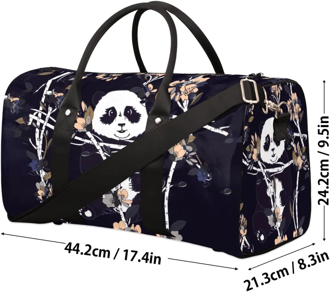 Travel Duffel Bag for Men & Women, Cute Panda Foldable Sports Gym Bag Tote Bag with Adjustable Shoulder Straps Overnight Weekender Carry On Bag for Workout, Yoga, Swimming