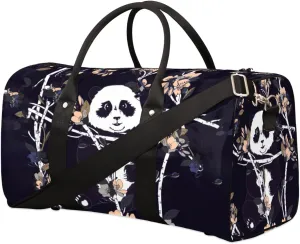 Travel Duffel Bag for Men & Women, Cute Panda Foldable Sports Gym Bag Tote Bag with Adjustable Shoulder Straps Overnight Weekender Carry On Bag for Workout, Yoga, Swimming