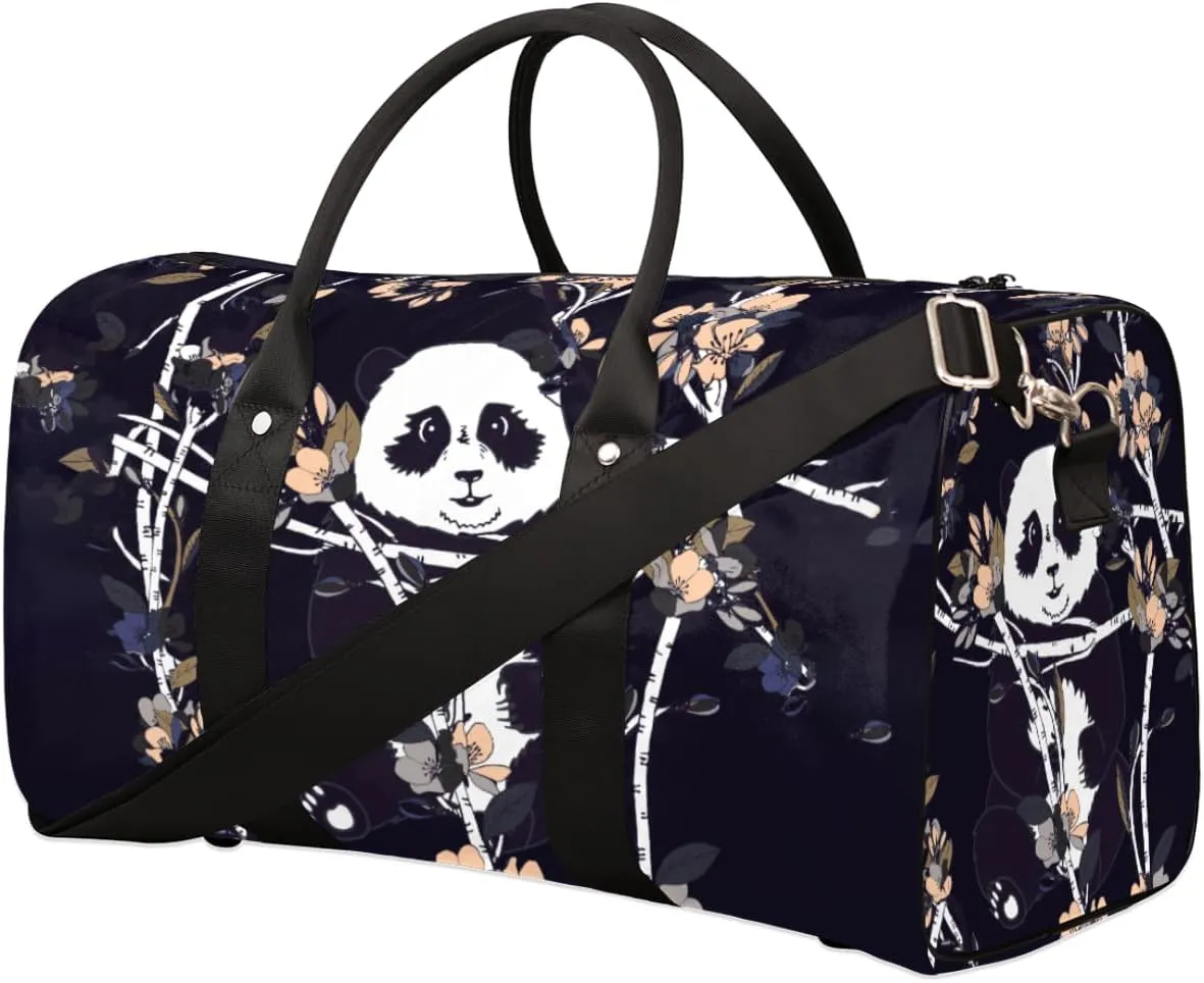 Travel Duffel Bag for Men & Women, Cute Panda Foldable Sports Gym Bag Tote Bag with Adjustable Shoulder Straps Overnight Weekender Carry On Bag for Workout, Yoga, Swimming