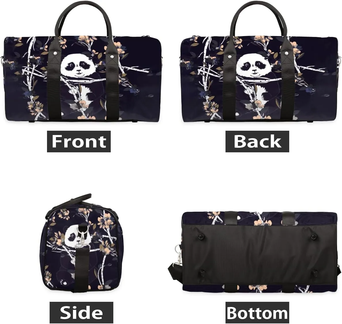 Travel Duffel Bag for Men & Women, Cute Panda Foldable Sports Gym Bag Tote Bag with Adjustable Shoulder Straps Overnight Weekender Carry On Bag for Workout, Yoga, Swimming