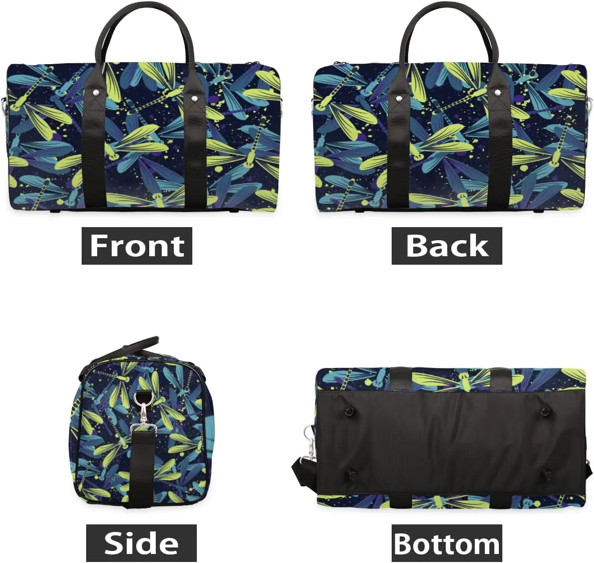Travel Duffel Bag for Men & Women, Dragonfly Animal Graffiti Foldable Sports Gym Bag Tote Bag with Adjustable Shoulder Straps Overnight Weekender Carry On Bag for Workout, Yoga, Swimming