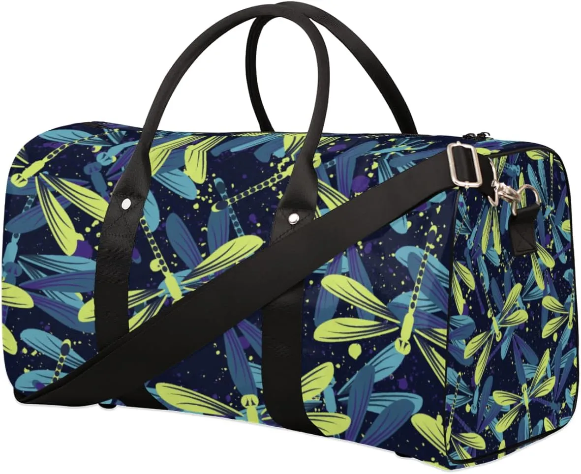 Travel Duffel Bag for Men & Women, Dragonfly Animal Graffiti Foldable Sports Gym Bag Tote Bag with Adjustable Shoulder Straps Overnight Weekender Carry On Bag for Workout, Yoga, Swimming