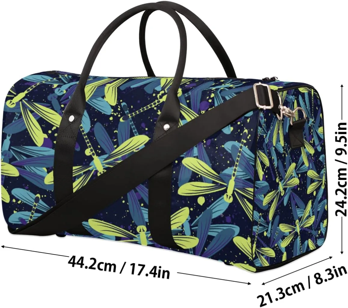 Travel Duffel Bag for Men & Women, Dragonfly Animal Graffiti Foldable Sports Gym Bag Tote Bag with Adjustable Shoulder Straps Overnight Weekender Carry On Bag for Workout, Yoga, Swimming