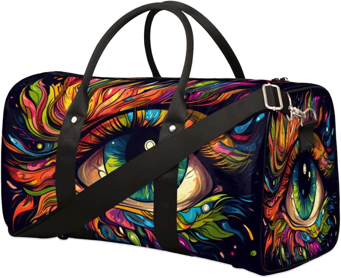 Travel Duffel Bag for Men & Women, Foldable Sports Gym Bag Tote Bag with Adjustable Shoulder Straps,Abstract Eye Gothic Art Overnight Weekender Carry On Bag for Workout, Yoga, Swimming