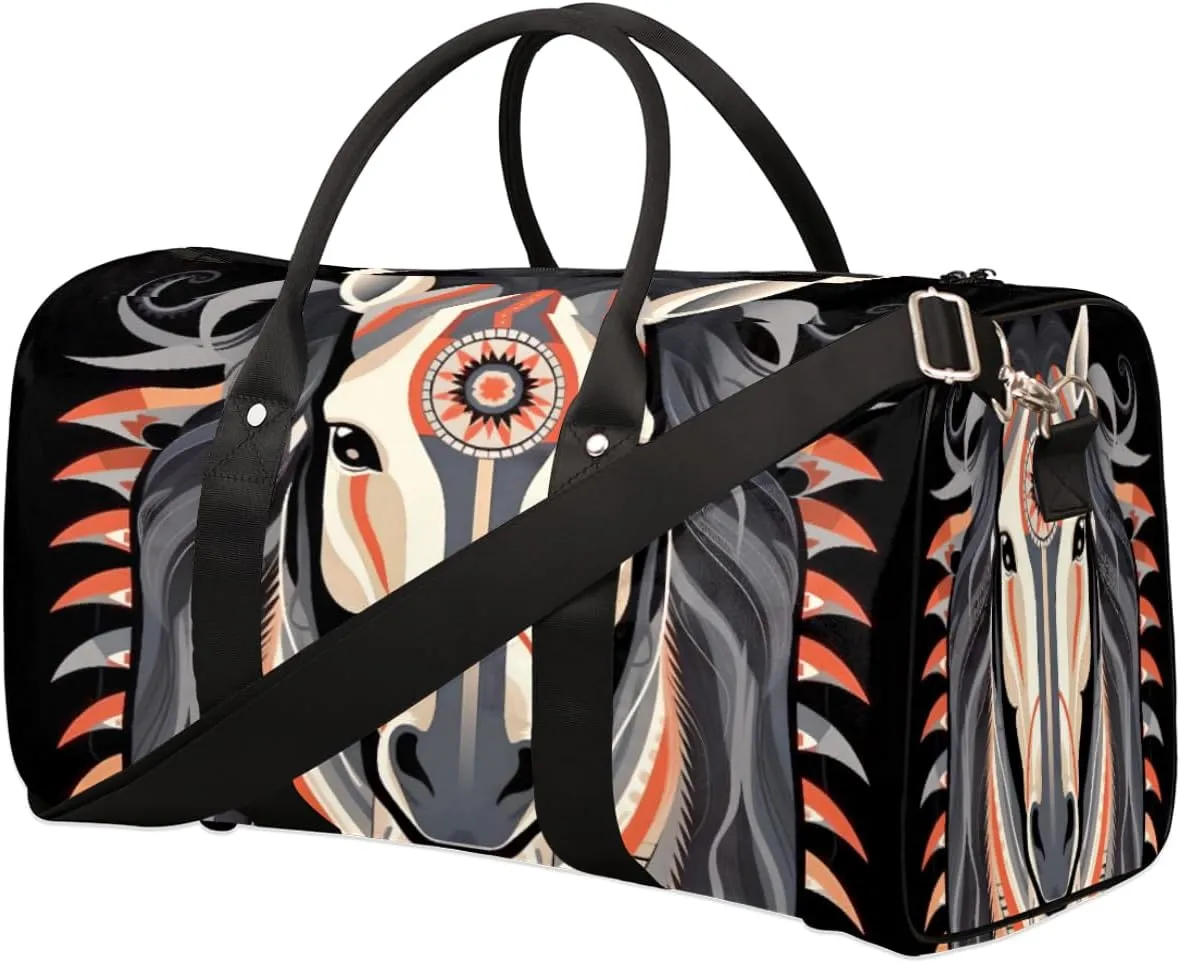 Travel Duffel Bag for Men & Women, Foldable Sports Gym Bag Tote Bag with Adjustable Shoulder Straps,Africa Egypt Abstract Horse Overnight Weekender Carry On Bag for Workout, Yoga, Swimming