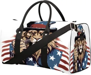Travel Duffel Bag for Men & Women, Foldable Sports Gym Bag Tote Bag with Adjustable Shoulder Straps,American Fist Lion Patriot Overnight Weekender Carry On Bag for Workout, Yoga, Swimming