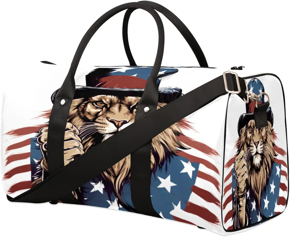 Travel Duffel Bag for Men & Women, Foldable Sports Gym Bag Tote Bag with Adjustable Shoulder Straps,American Fist Lion Patriot Overnight Weekender Carry On Bag for Workout, Yoga, Swimming