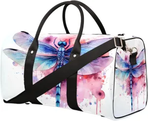 Travel Duffel Bag for Men & Women, Foldable Sports Gym Bag Tote Bag with Adjustable Shoulder Straps,Beautiful Dragonfly Animal Watercolor Overnight Weekender Carry On Bag for Workout, Yoga, Swimming