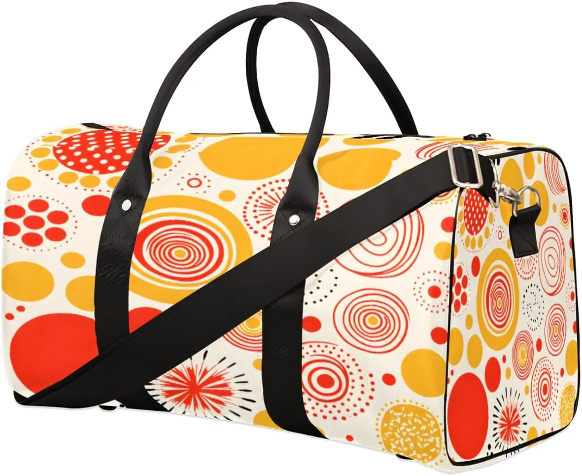 Travel Duffel Bag for Men & Women, Foldable Sports Gym Bag Tote Bag with Adjustable Shoulder Straps,Cartoon Circle Geometric Patterns Overnight Weekender Carry On Bag for Workout, Yoga, Swimming