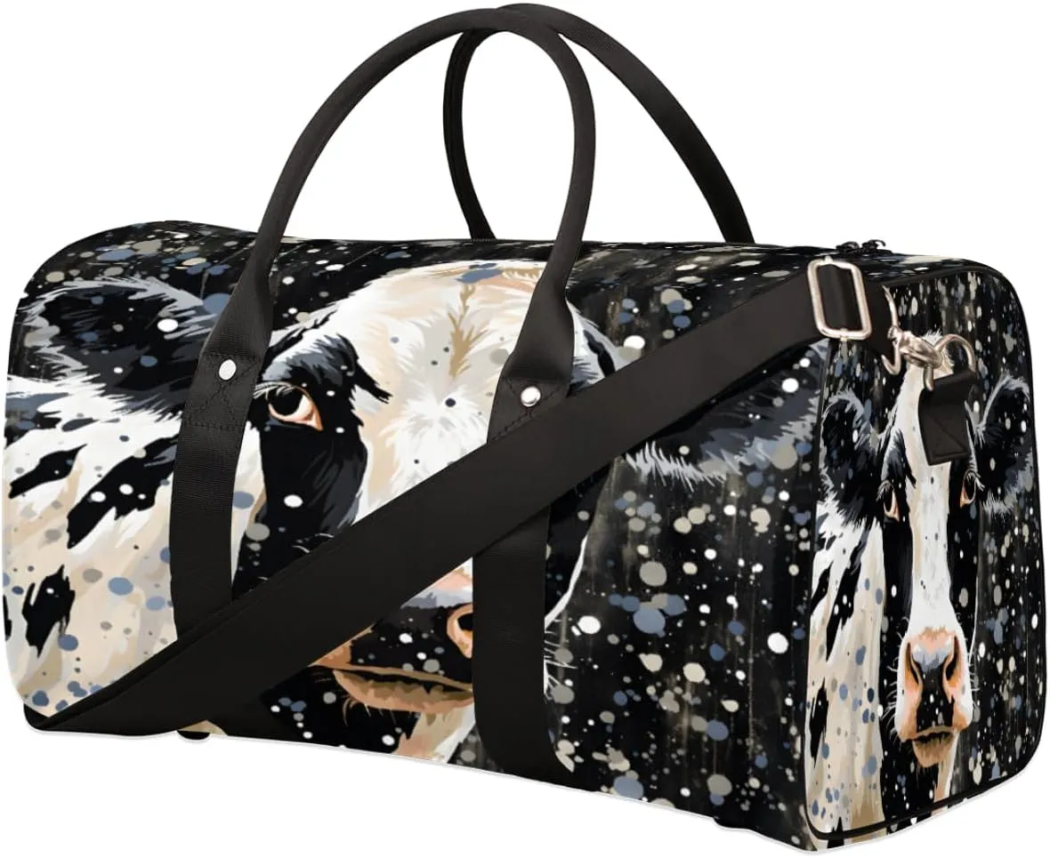 Travel Duffel Bag for Men & Women, Foldable Sports Gym Bag Tote Bag with Adjustable Shoulder Straps,Cattle Animal Graffiti Overnight Weekender Carry On Bag for Workout, Yoga, Swimming
