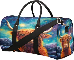 Travel Duffel Bag for Men & Women, Foldable Sports Gym Bag Tote Bag with Adjustable Shoulder Straps,Cattle Starry Sky Space Universe Overnight Weekender Carry On Bag for Workout, Yoga, Swimming