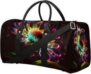 Travel Duffel Bag for Men & Women, Foldable Sports Gym Bag Tote Bag with Adjustable Shoulder Straps,Charming Flowers Daisy Neon Print Overnight Weekender Carry On Bag for Workout, Yoga, Swimming