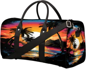 Travel Duffel Bag for Men & Women, Foldable Sports Gym Bag Tote Bag with Adjustable Shoulder Straps,Coconut Tree Sunset Beach Overnight Weekender Carry On Bag for Workout, Yoga, Swimming
