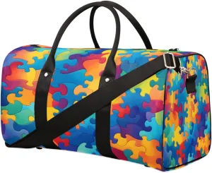 Travel Duffel Bag for Men & Women, Foldable Sports Gym Bag Tote Bag with Adjustable Shoulder Straps,Colorful Autism Awareness Overnight Weekender Carry On Bag for Workout, Yoga, Swimming