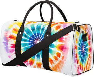 Travel Duffel Bag for Men & Women, Foldable Sports Gym Bag Tote Bag with Adjustable Shoulder Straps,Colorful Circle Tie Dye Overnight Weekender Carry On Bag for Workout, Yoga, Swimming