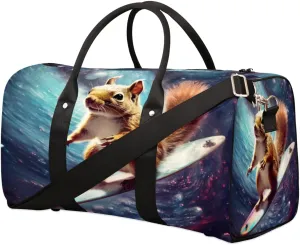 Travel Duffel Bag for Men & Women, Foldable Sports Gym Bag Tote Bag with Adjustable Shoulder Straps,Funny Animal Squirrel Ocean Overnight Weekender Carry On Bag for Workout, Yoga, Swimming