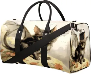 Travel Duffel Bag for Men & Women, Foldable Sports Gym Bag Tote Bag with Adjustable Shoulder Straps,Funny Cat Wing Animal Overnight Weekender Carry On Bag for Workout, Yoga, Swimming