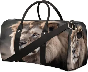 Travel Duffel Bag for Men & Women, Foldable Sports Gym Bag Tote Bag with Adjustable Shoulder Straps,Handsome Animal Lion Overnight Weekender Carry On Bag for Workout, Yoga, Swimming