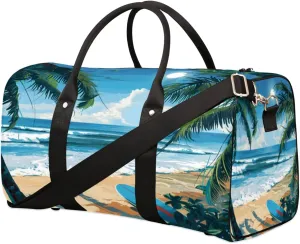 Travel Duffel Bag for Men & Women, Foldable Sports Gym Bag Tote Bag with Adjustable Shoulder Straps,Hawaiian Beach Ocean Coconut Tree Overnight Weekender Carry On Bag for Workout, Yoga, Swimming