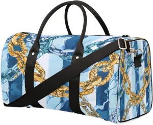 Travel Duffel Bag for Men & Women, Foldable Sports Gym Bag Tote Bag with Adjustable Shoulder Straps,Ocean Coil Chain Background Overnight Weekender Carry On Bag for Workout, Yoga, Swimming