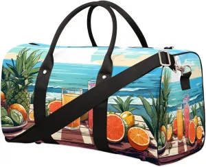 Travel Duffel Bag for Men & Women, Foldable Sports Gym Bag Tote Bag with Adjustable Shoulder Straps,Ocean Orange Drink Summer Overnight Weekender Carry On Bag for Workout, Yoga, Swimming