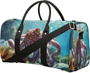 Travel Duffel Bag for Men & Women, Foldable Sports Gym Bag Tote Bag with Adjustable Shoulder Straps,Octopus Animals Sea Summer Overnight Weekender Carry On Bag for Workout, Yoga, Swimming