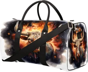Travel Duffel Bag for Men & Women, Foldable Sports Gym Bag Tote Bag with Adjustable Shoulder Straps,Retro Cattle Stars Fire Watercolor Overnight Weekender Carry On Bag for Workout, Yoga, Swimming
