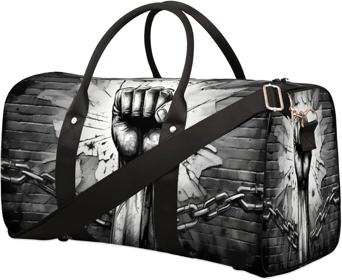 Travel Duffel Bag for Men & Women, Foldable Sports Gym Bag Tote Bag with Adjustable Shoulder Straps,Retro Fist Pride Teenager Overnight Weekender Carry On Bag for Workout, Yoga, Swimming