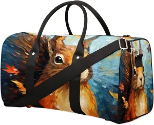 Travel Duffel Bag for Men & Women, Foldable Sports Gym Bag Tote Bag with Adjustable Shoulder Straps,Squirrel Animal Graffiti Overnight Weekender Carry On Bag for Workout, Yoga, Swimming