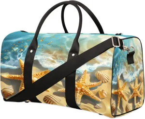 Travel Duffel Bag for Men & Women, Foldable Sports Gym Bag Tote Bag with Adjustable Shoulder Straps,Starfish Beach Summer Backdrop Overnight Weekender Carry On Bag for Workout, Yoga, Swimming