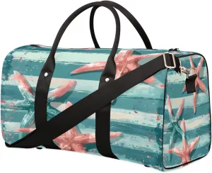 Travel Duffel Bag for Men & Women, Foldable Sports Gym Bag Tote Bag with Adjustable Shoulder Straps,Starfish Planks Ocean Style Overnight Weekender Carry On Bag for Workout, Yoga, Swimming