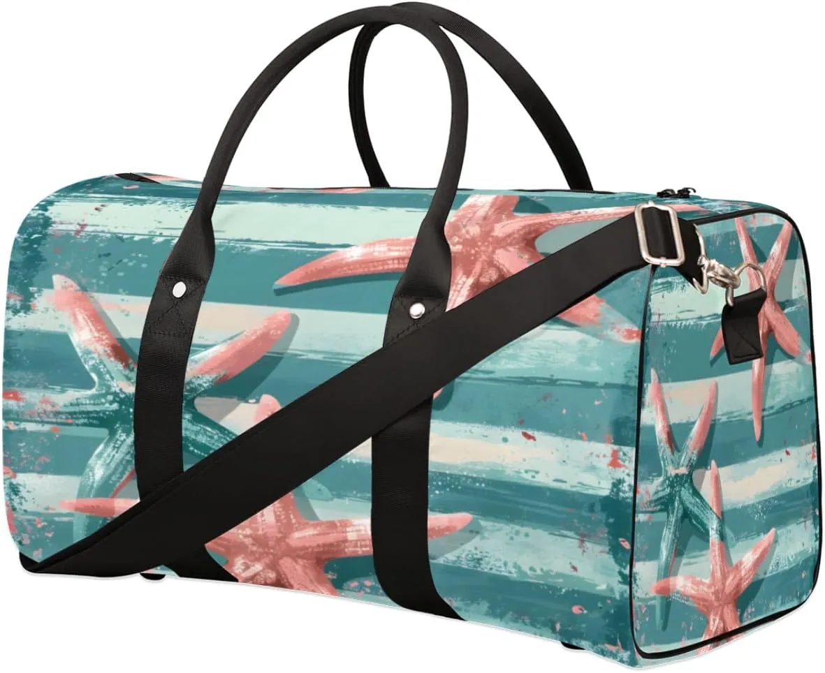 Travel Duffel Bag for Men & Women, Foldable Sports Gym Bag Tote Bag with Adjustable Shoulder Straps,Starfish Planks Ocean Style Overnight Weekender Carry On Bag for Workout, Yoga, Swimming