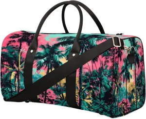 Travel Duffel Bag for Men & Women, Foldable Sports Gym Bag Tote Bag with Adjustable Shoulder Straps,Summer Coconut Tree Beach Overnight Weekender Carry On Bag for Workout, Yoga, Swimming