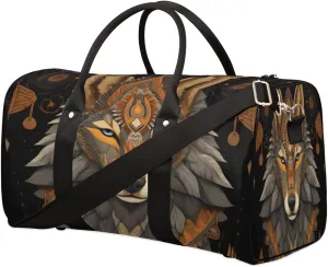 Travel Duffel Bag for Men & Women, Foldable Sports Gym Bag Tote Bag with Adjustable Shoulder Straps,Tribe Leader Wolf Overnight Weekender Carry On Bag for Workout, Yoga, Swimming