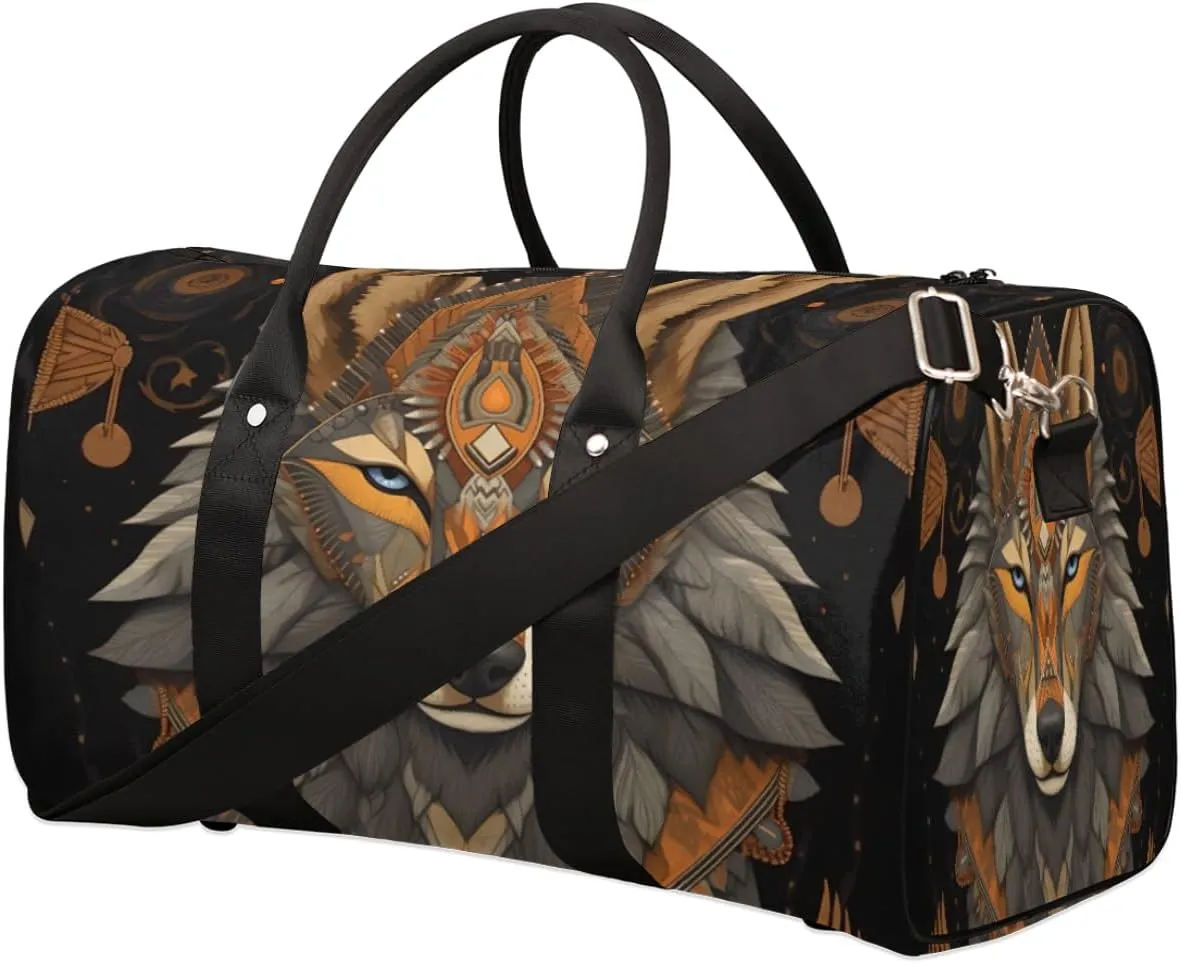 Travel Duffel Bag for Men & Women, Foldable Sports Gym Bag Tote Bag with Adjustable Shoulder Straps,Tribe Leader Wolf Overnight Weekender Carry On Bag for Workout, Yoga, Swimming