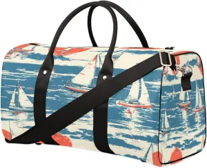 Travel Duffel Bag for Men & Women, Foldable Sports Gym Bag Tote Bag with Adjustable Shoulder Straps,Vintage Sailboat Ocean Backdrop Overnight Weekender Carry On Bag for Workout, Yoga, Swimming
