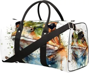 Travel Duffel Bag for Men & Women, Foldable Sports Gym Bag Tote Bag with Adjustable Shoulder Straps,Watercolor Animal Frog Overnight Weekender Carry On Bag for Workout, Yoga, Swimming