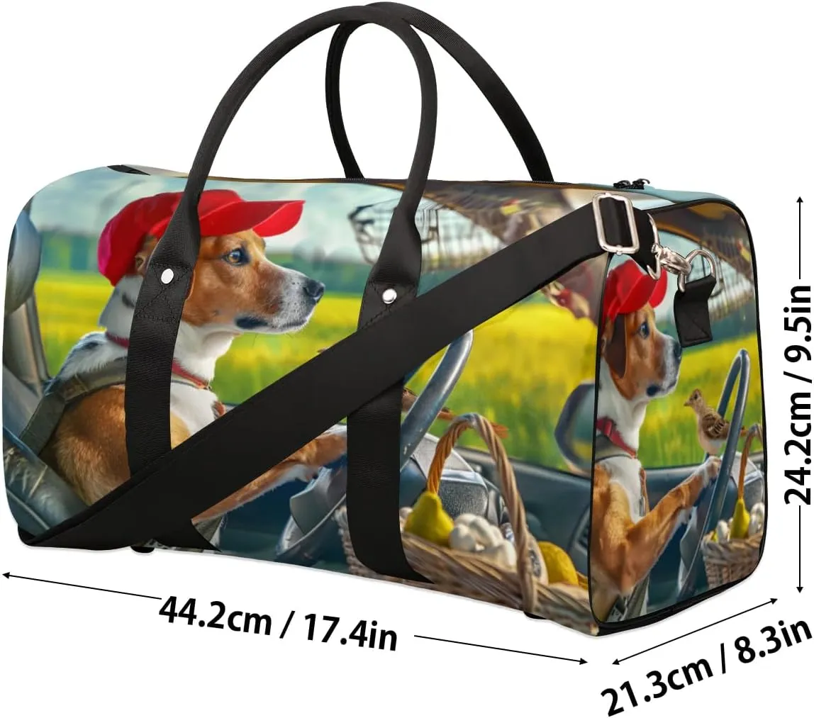Travel Duffel Bag, Funny Animal Dog Driving Sports Tote Gym Bag Foldable Western Aztec Weekender Bag Carry on Luggage Handle Bag Overnight Shoulder Bag for Women Men,A-1879