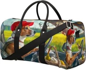 Travel Duffel Bag, Funny Animal Dog Driving Sports Tote Gym Bag Foldable Western Aztec Weekender Bag Carry on Luggage Handle Bag Overnight Shoulder Bag for Women Men,A-1879