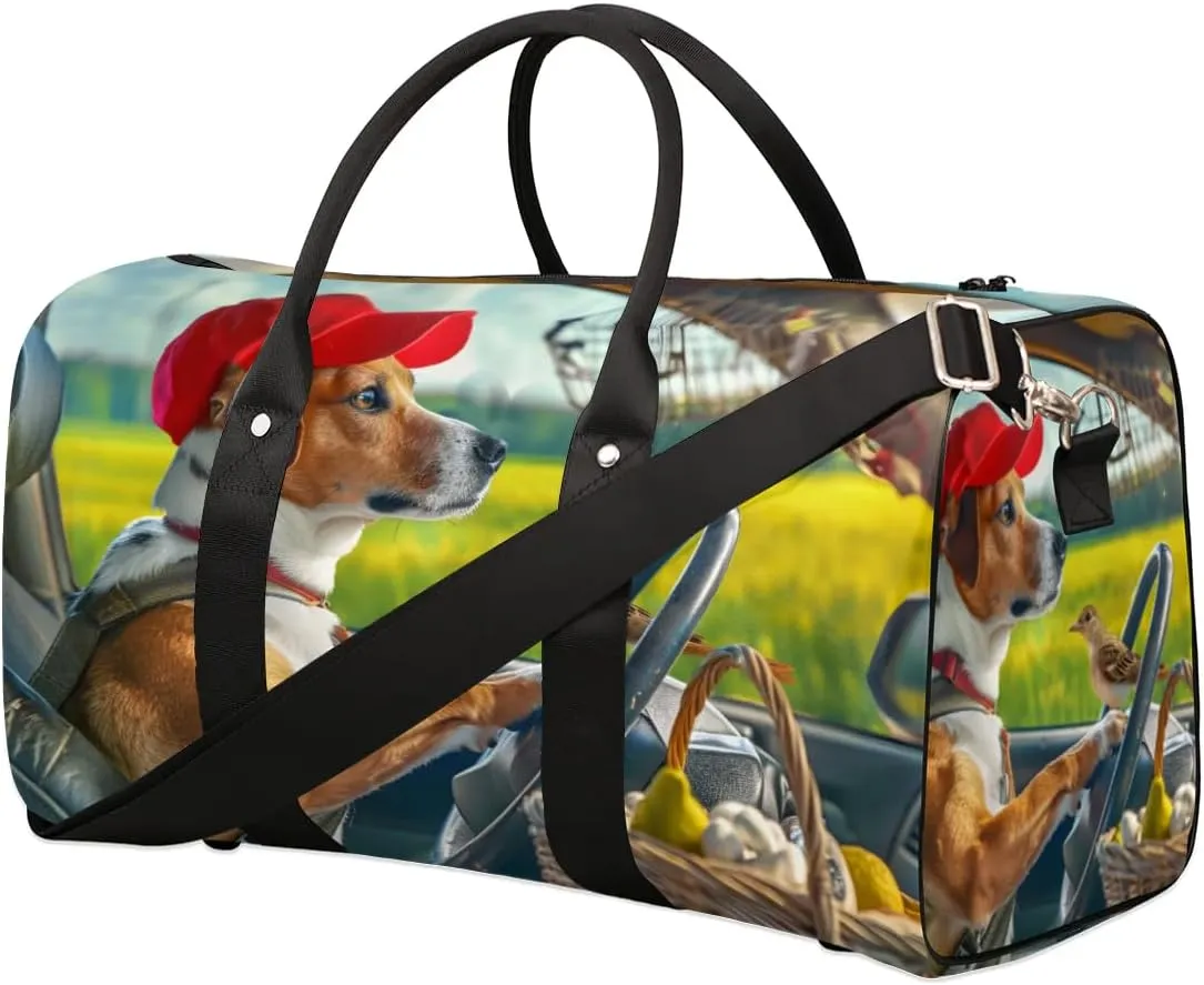 Travel Duffel Bag, Funny Animal Dog Driving Sports Tote Gym Bag Foldable Western Aztec Weekender Bag Carry on Luggage Handle Bag Overnight Shoulder Bag for Women Men,A-1879