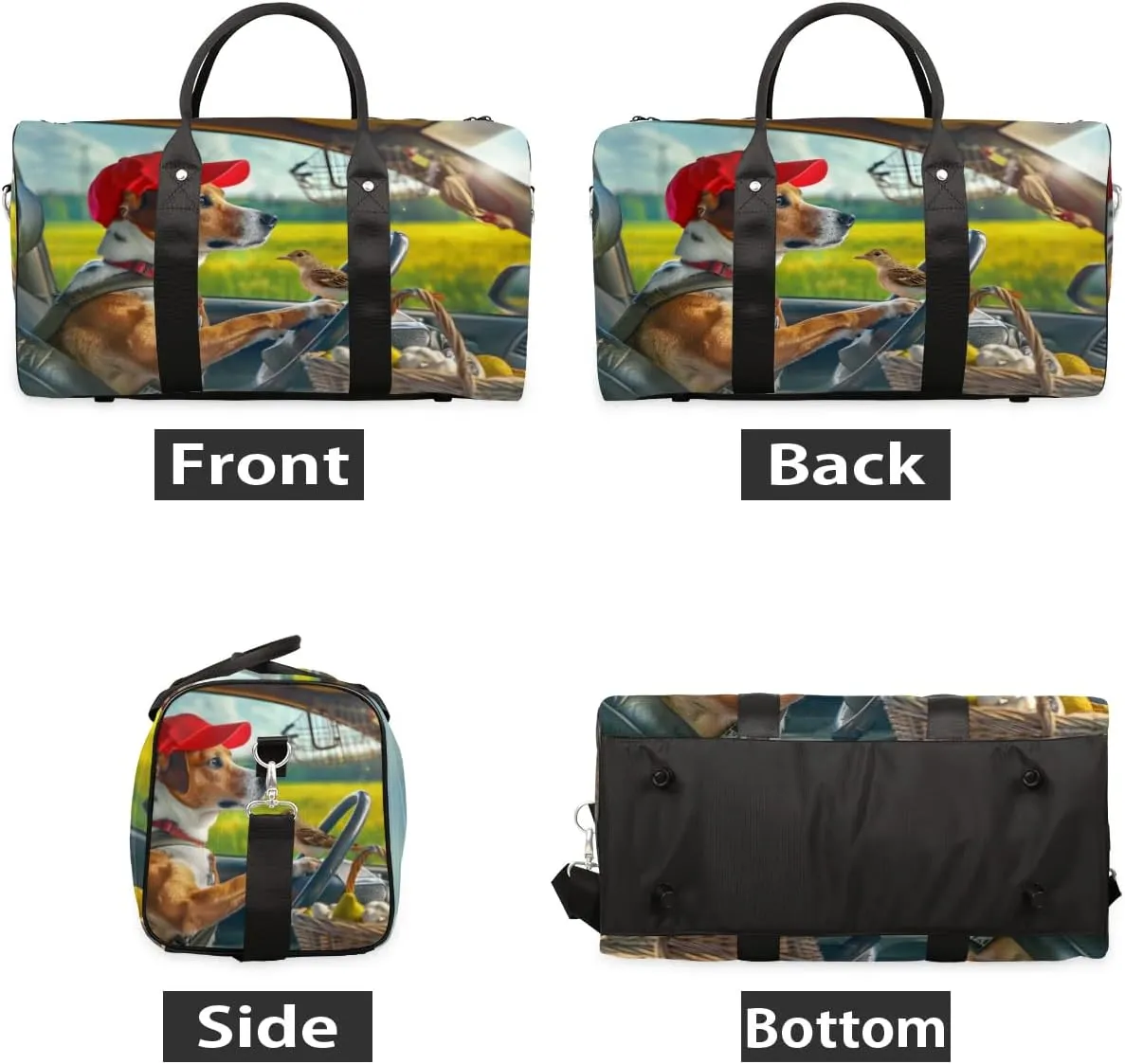 Travel Duffel Bag, Funny Animal Dog Driving Sports Tote Gym Bag Foldable Western Aztec Weekender Bag Carry on Luggage Handle Bag Overnight Shoulder Bag for Women Men,A-1879